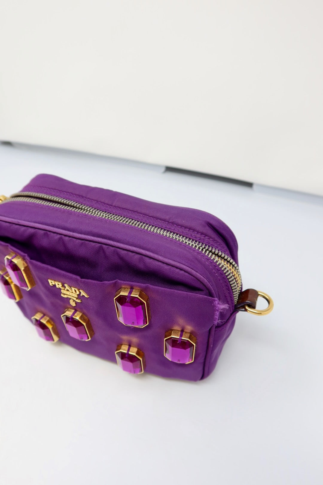 Prada Purple Crystals Nylon Pochette (comes with strap and original duster)