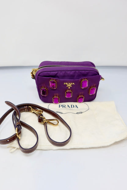 Prada Purple Crystals Nylon Pochette (comes with strap and original duster)