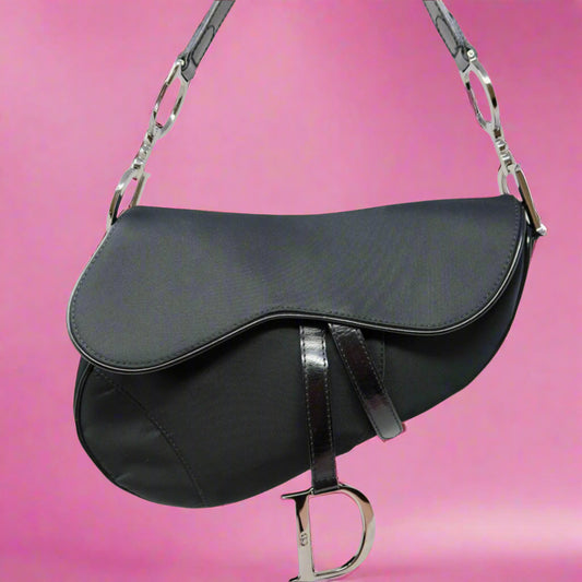 Dior Saddle Black Nylon with Silver Hardware