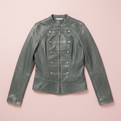 Promod Military-Style Leather Zip Jacket Jackets Dark Grey