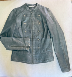 Promod Military-Style Leather Zip Jacket Jackets Dark Grey