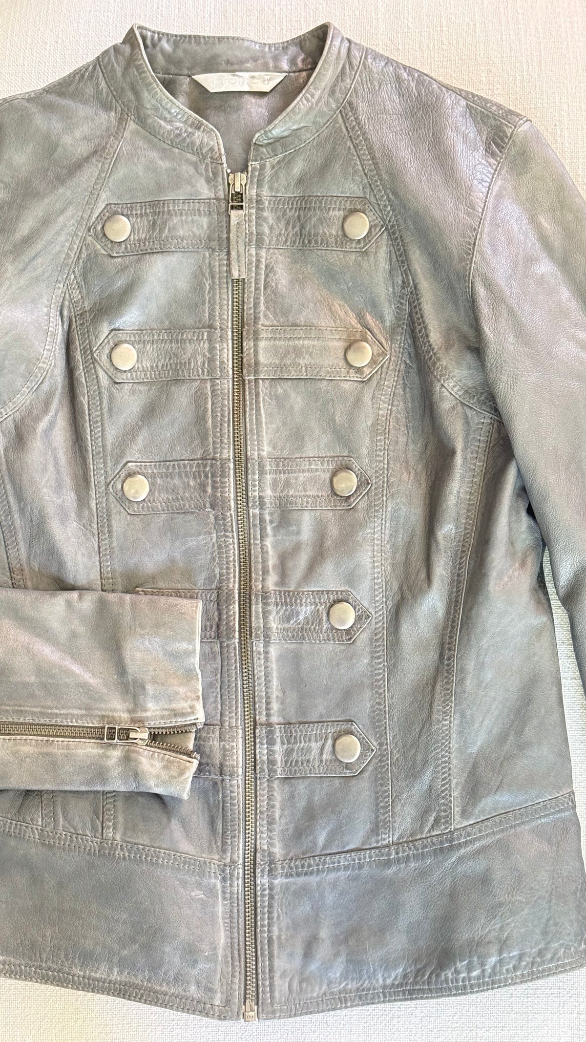 Promod Military-Style Leather Zip Jacket Jackets Dark Grey