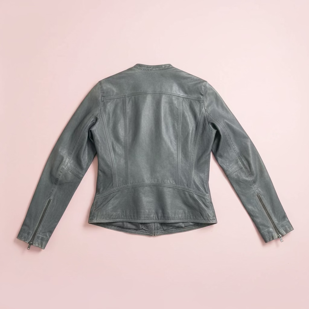 Promod Military-Style Leather Zip Jacket Jackets Dark Grey