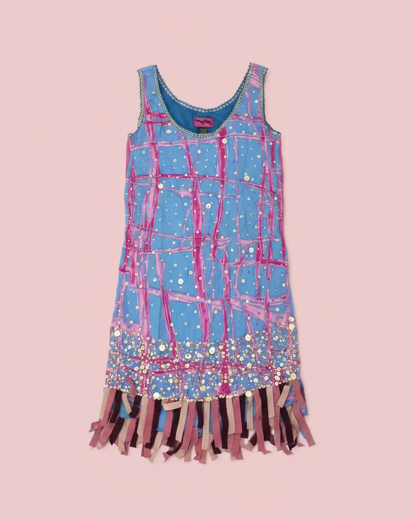Custo Barcelona Y2K Sequin Fringe Printed Mini Dress