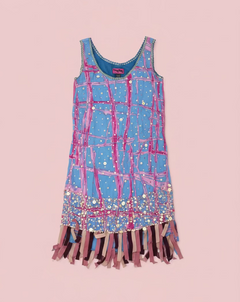 Custo Barcelona Y2K Sequin Fringe Printed Mini Dress
