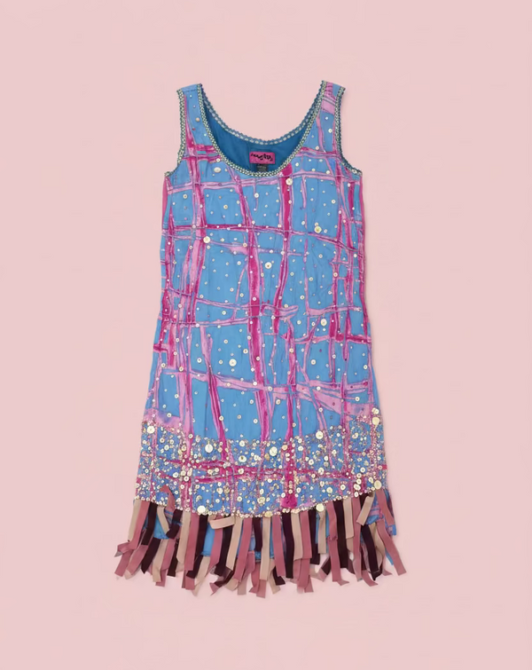 Custo Barcelona Y2K Sequin Fringe Printed Mini Dress