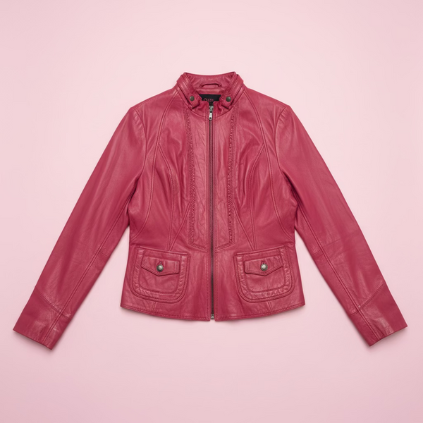 Vintage Hot Pink Leather Moto Jacket