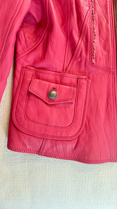 Vintage Hot Pink Leather Moto Jacket