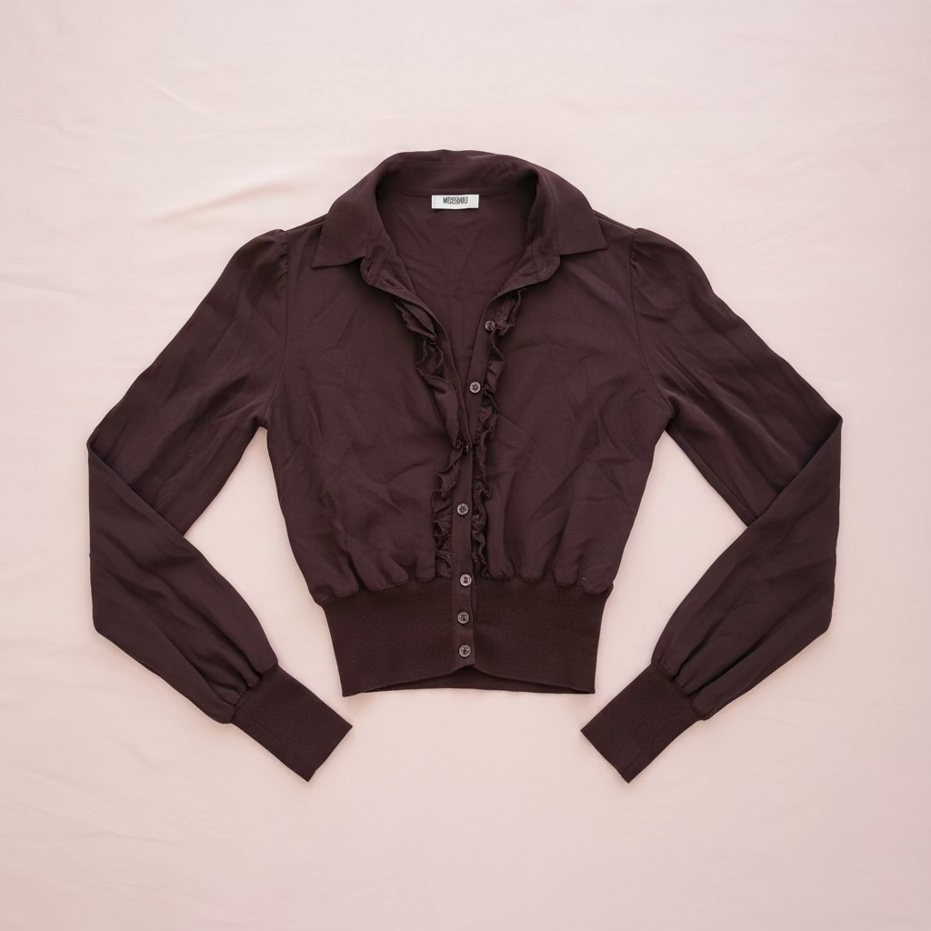 Moschino Ruffled Long-Sleeve Button-Front Blouse Dark Brown