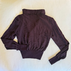 Moschino Ruffled Long-Sleeve Button-Front Blouse Dark Brown