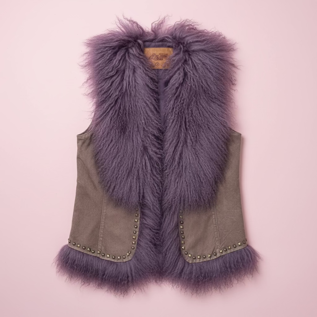 Pepe Jeans London Purple fur and suede studded vest