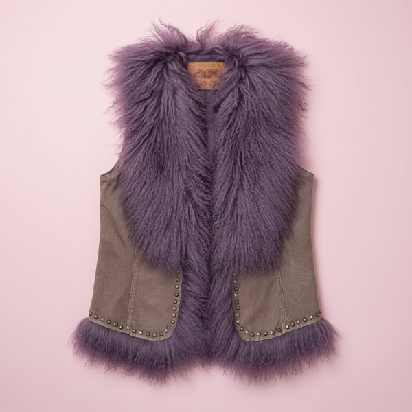 Pepe Jeans London Purple fur and suede studded vest