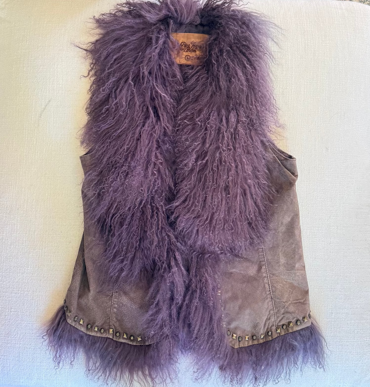 Pepe Jeans London Purple fur and suede studded vest