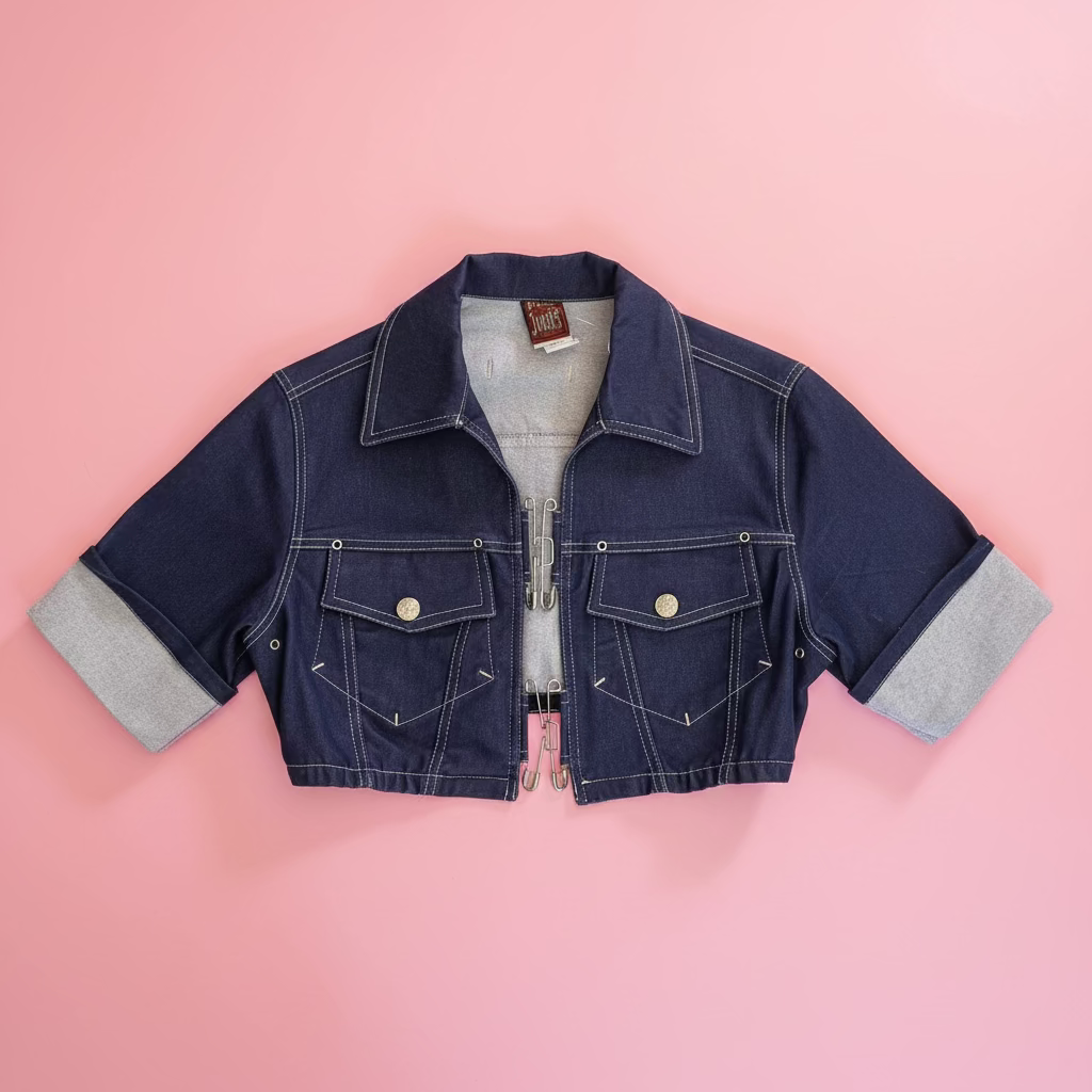 Jean Paul Gaultier Safety Pin Denim Cropped Jacket