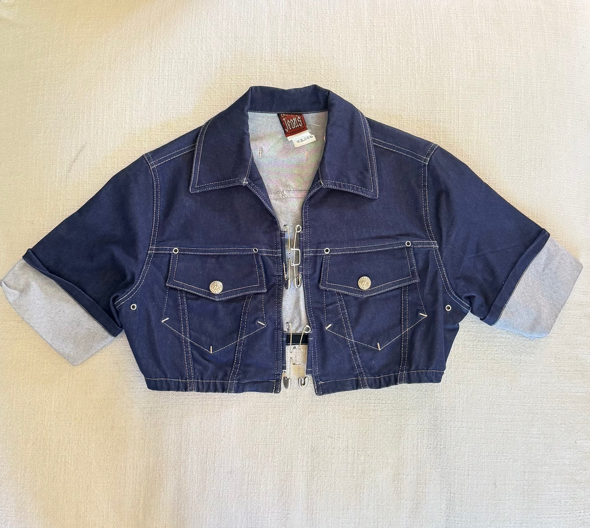 Jean Paul Gaultier Safety Pin Denim Cropped Jacket