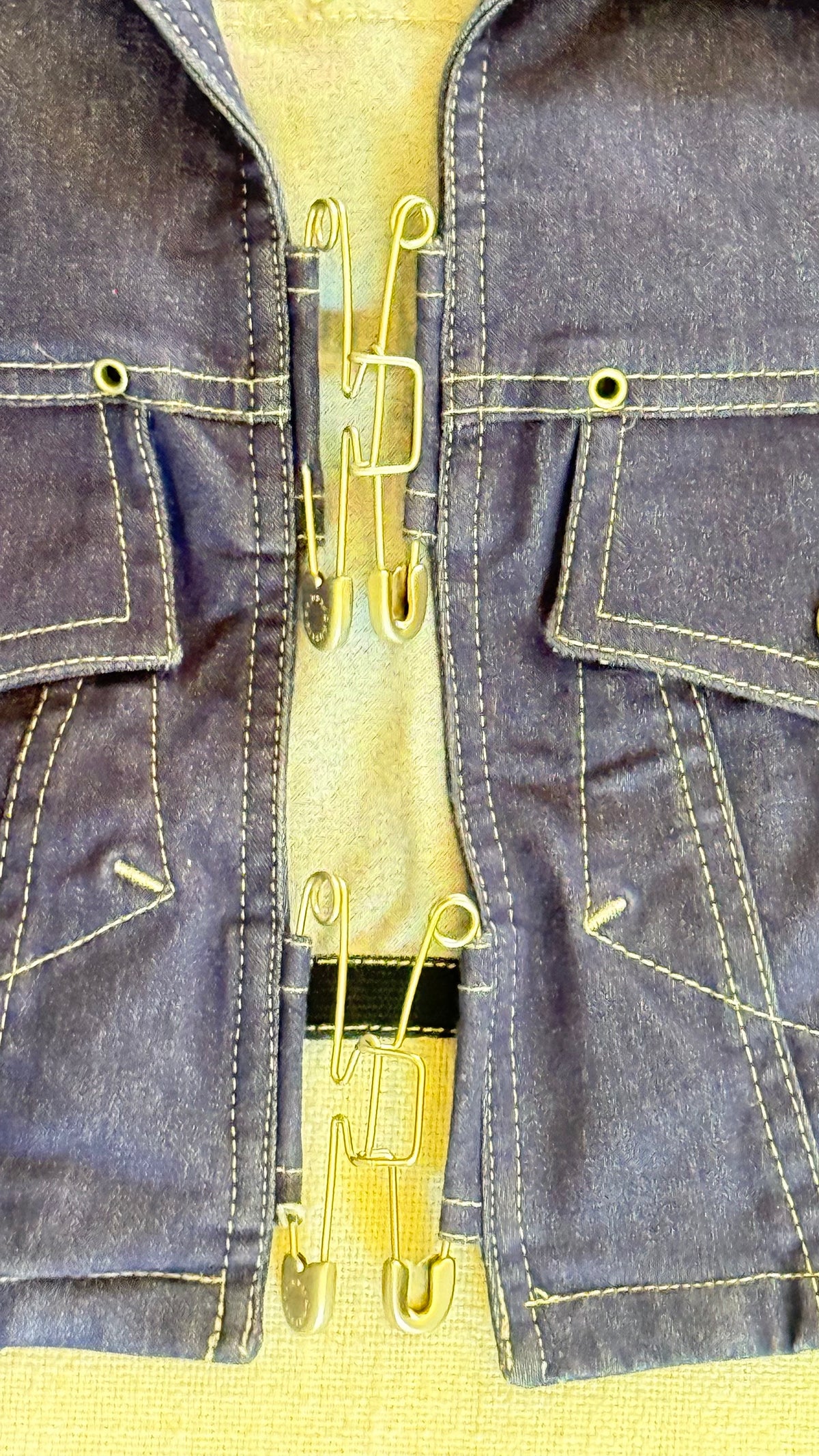 Jean Paul Gaultier Safety Pin Denim Cropped Jacket
