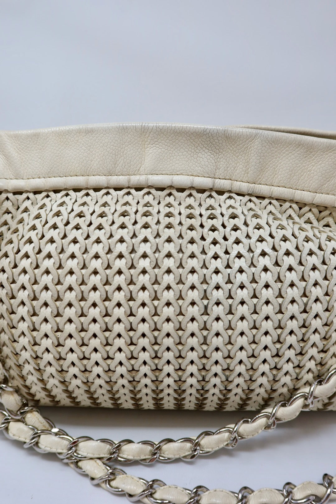 Chanel White Woven Leather Tote