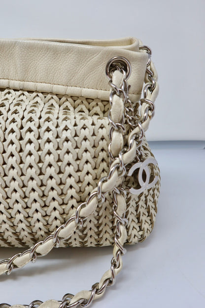 Chanel White Woven Leather Tote