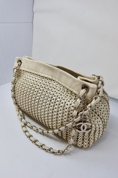 Chanel White Woven Leather Tote