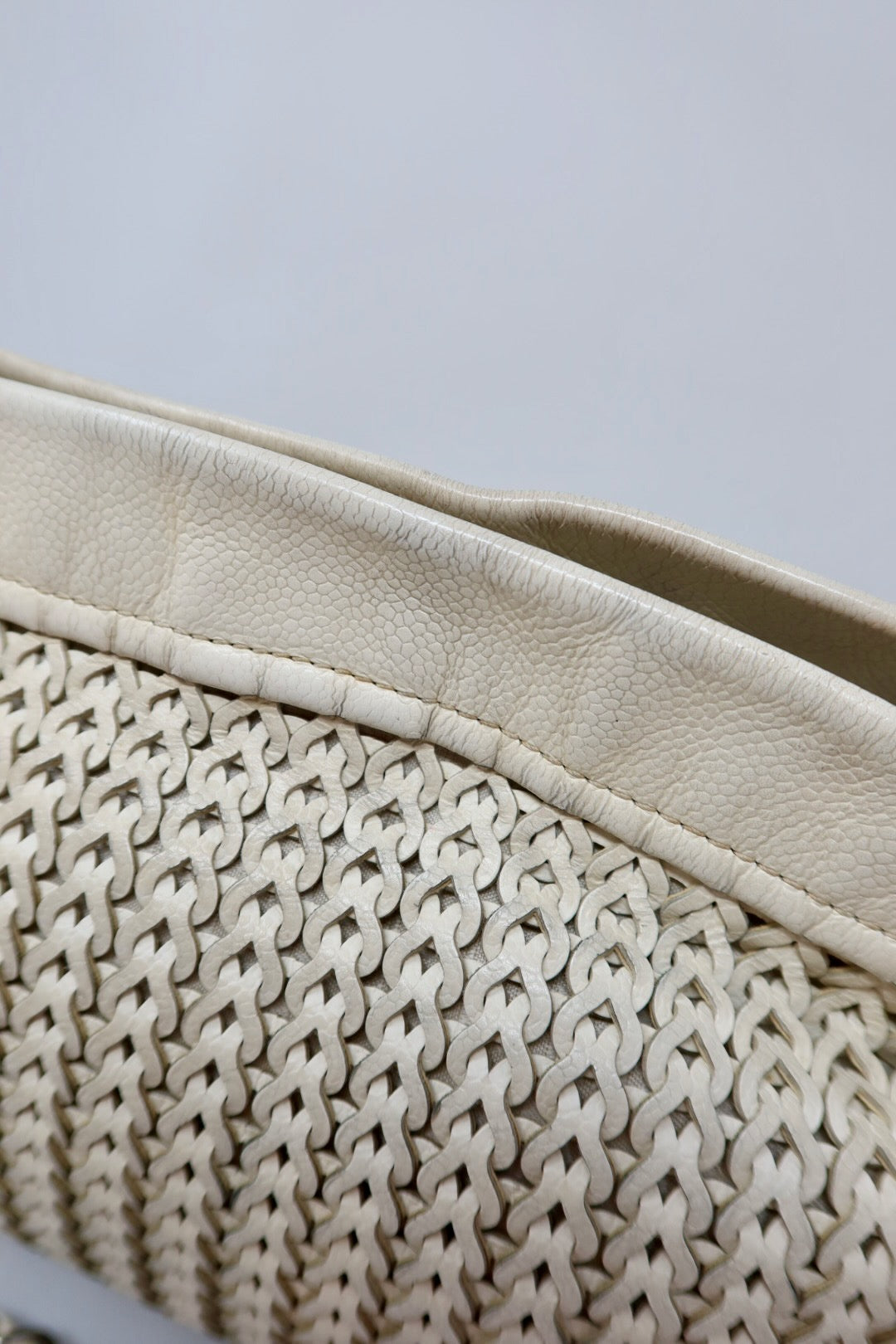 Chanel White Woven Leather Tote