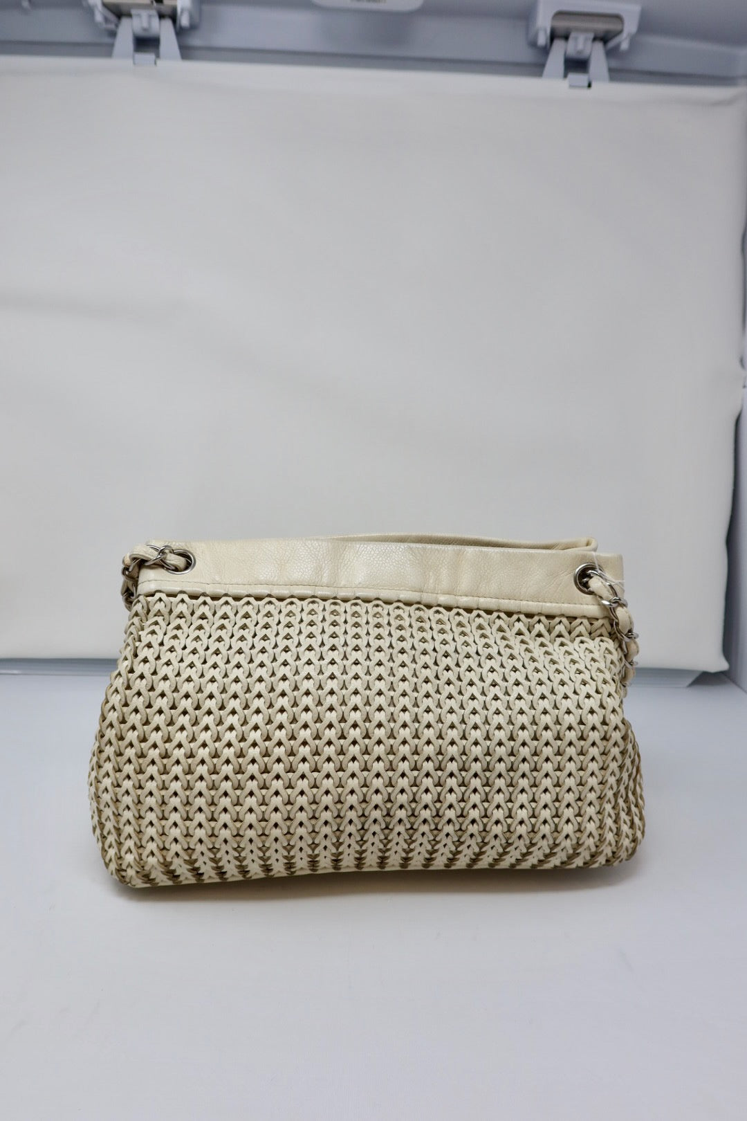 Chanel White Woven Leather Tote