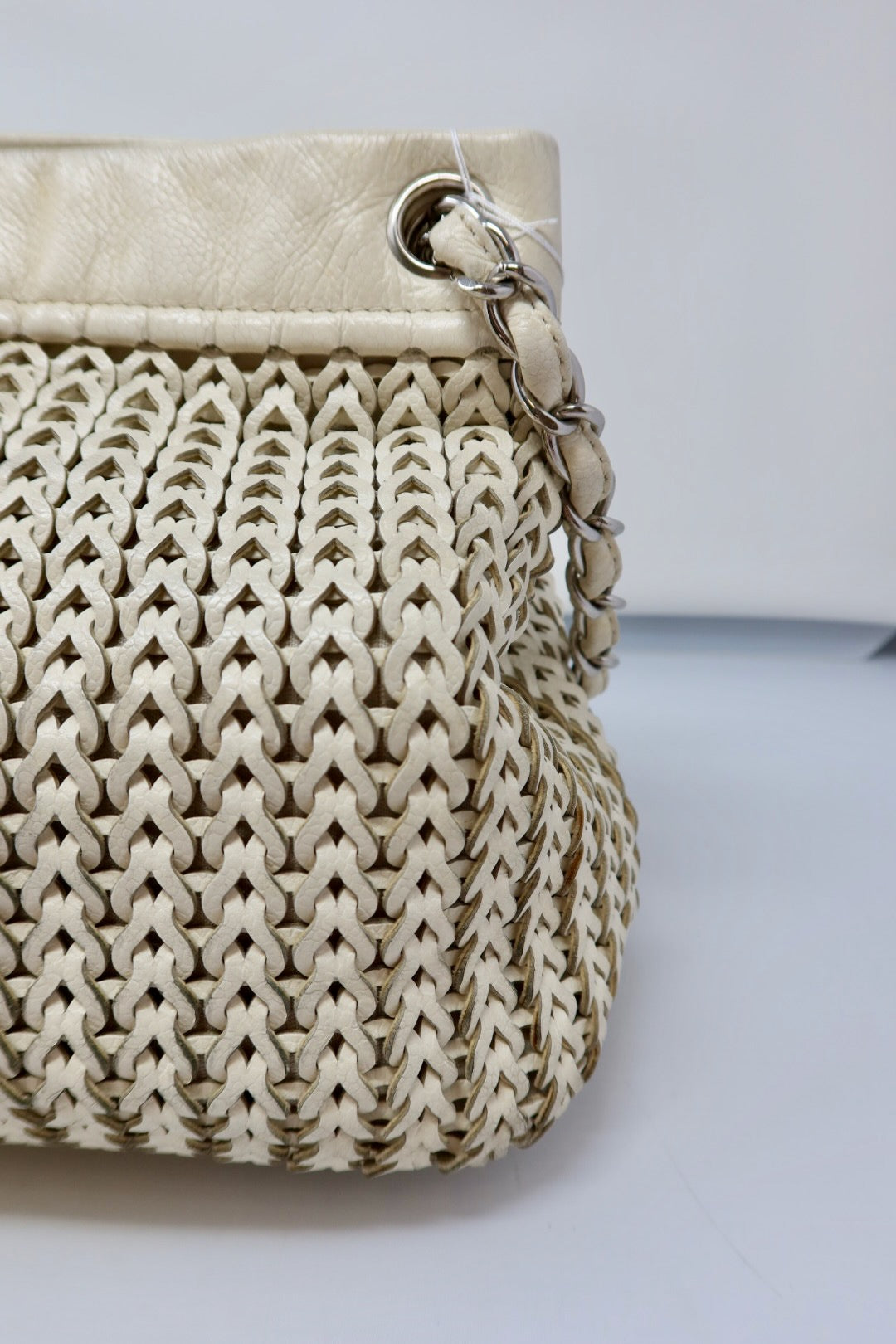 Chanel White Woven Leather Tote