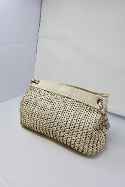Chanel White Woven Leather Tote