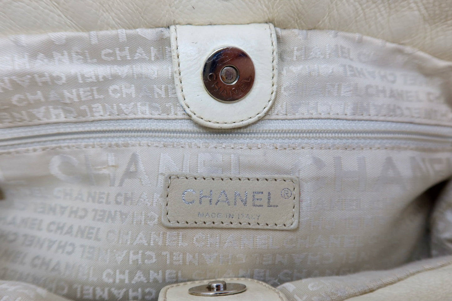 Chanel White Woven Leather Tote