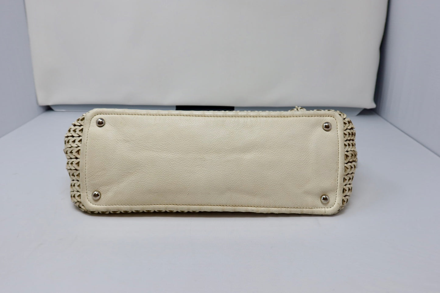 Chanel White Woven Leather Tote