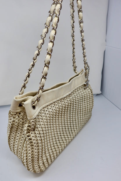 Chanel White Woven Leather Tote