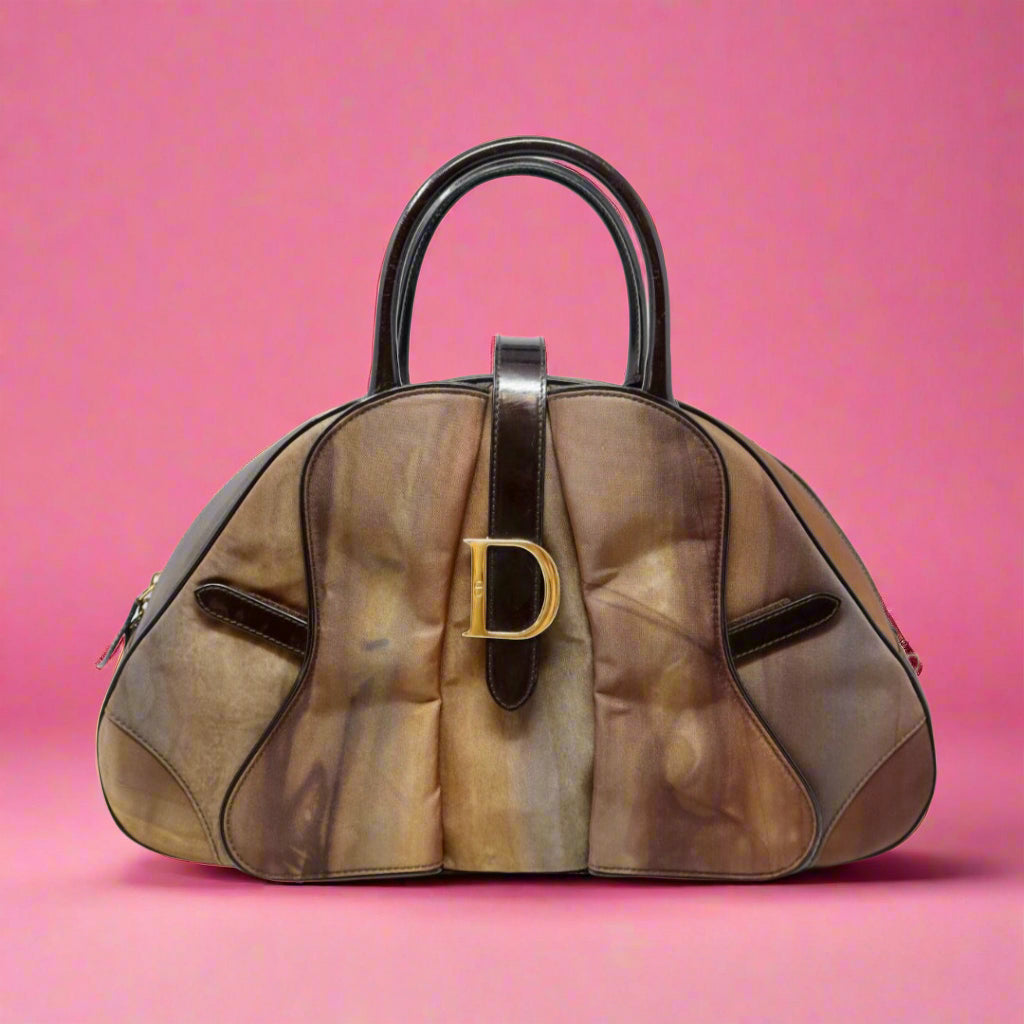 Christian Dior Double Saddle Brown Nylon Handbag