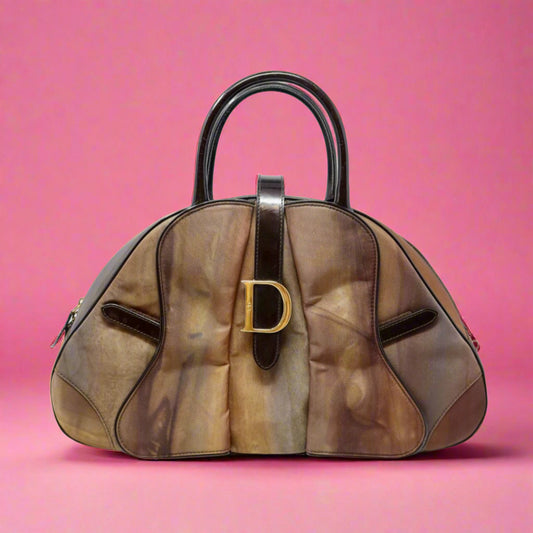 Christian Dior Double Saddle Brown Nylon Handbag