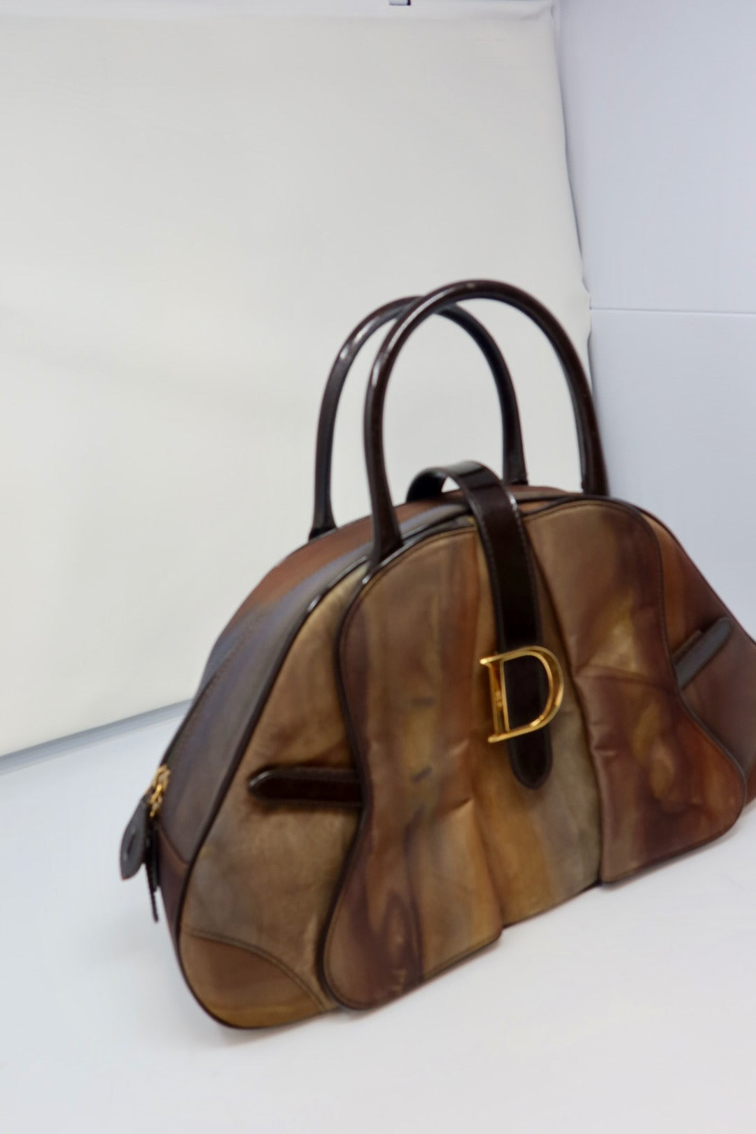 Christian Dior Double Saddle Brown Nylon Handbag