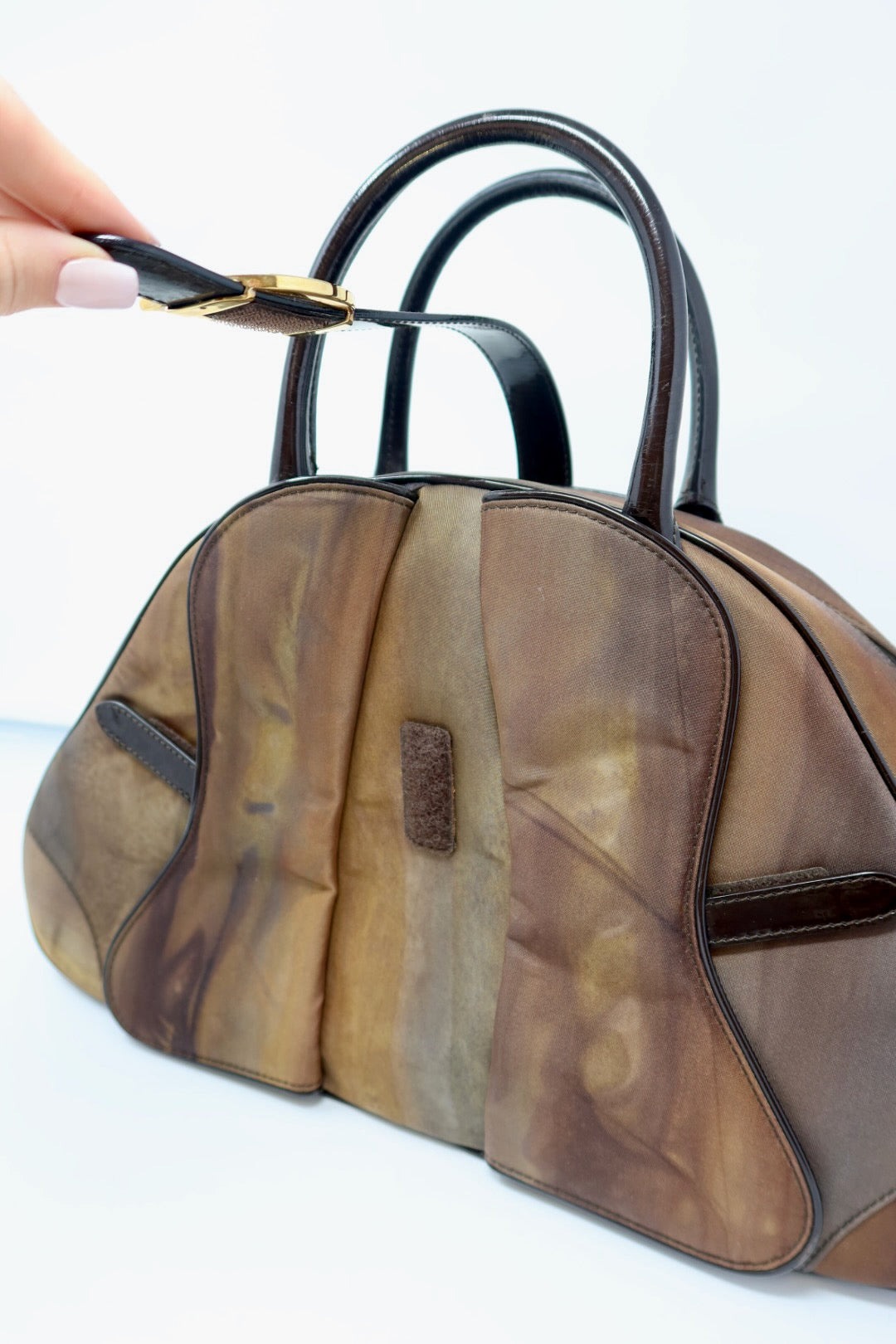 Christian Dior Double Saddle Brown Nylon Handbag