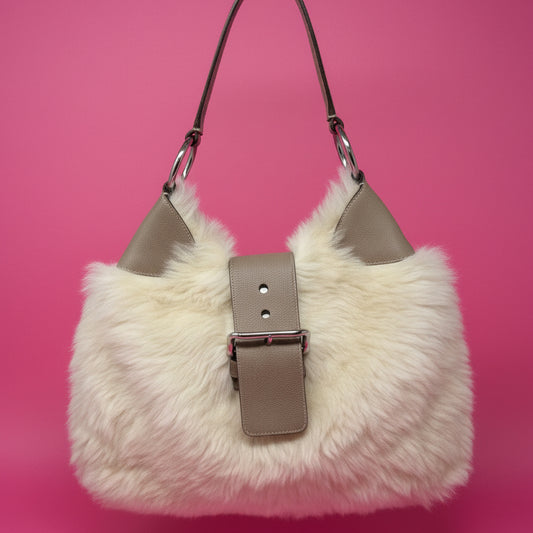Prada White Fur Shoulder Bag