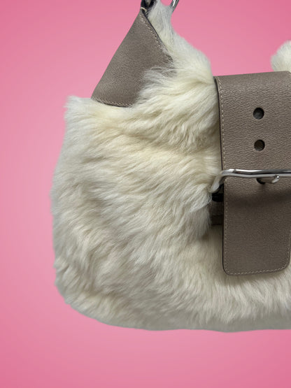 Prada White Fur Shoulder Bag