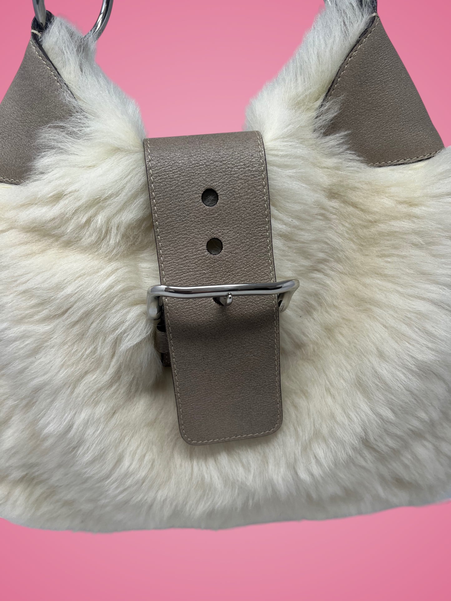 Prada White Fur Shoulder Bag