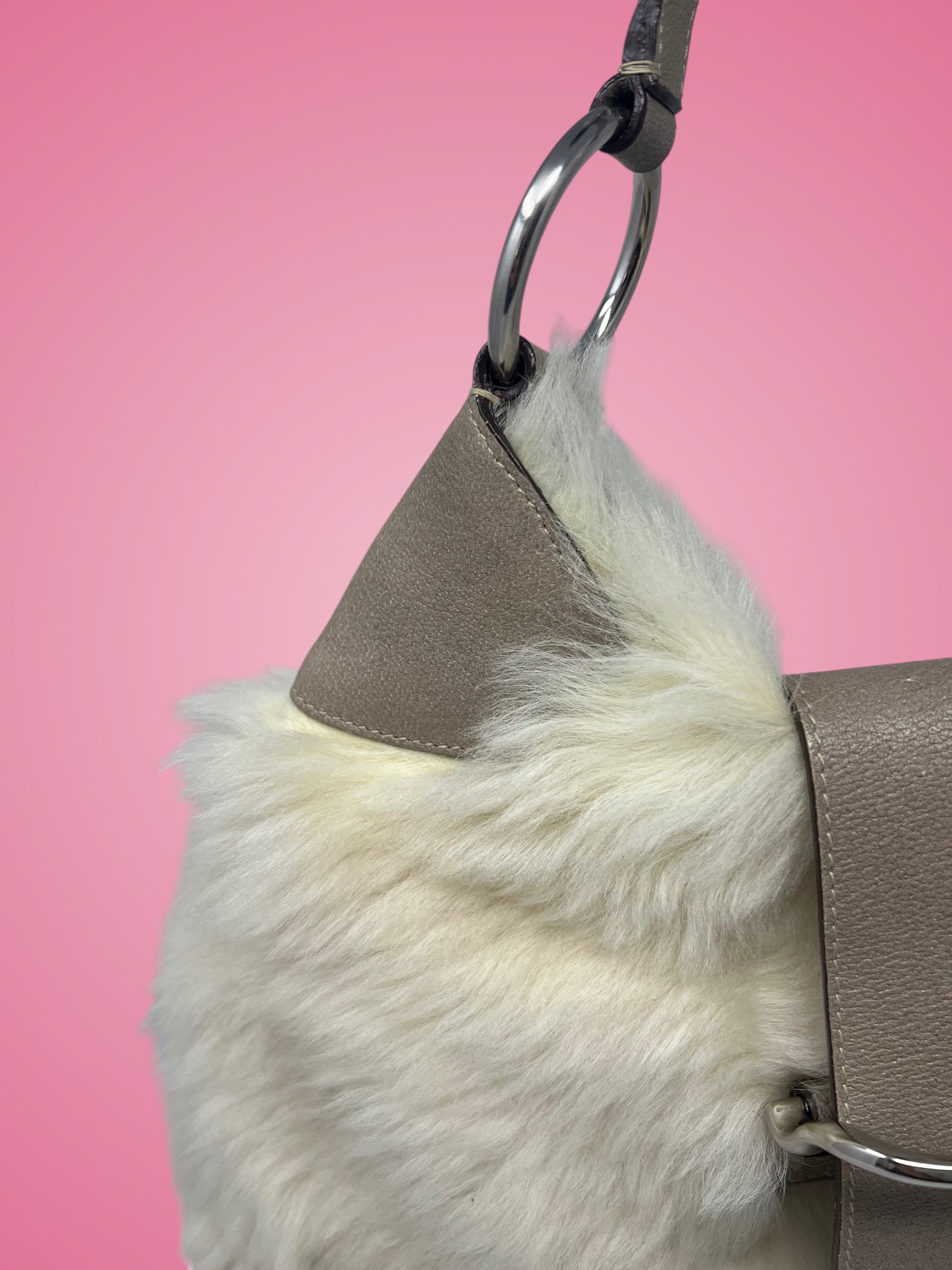 Prada White Fur Shoulder Bag
