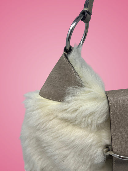 Prada White Fur Shoulder Bag