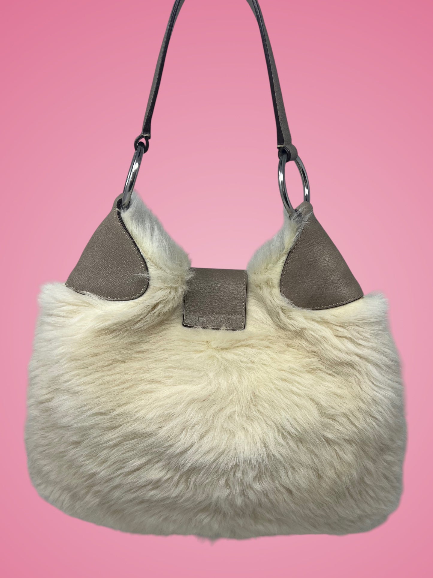 Prada White Fur Shoulder Bag