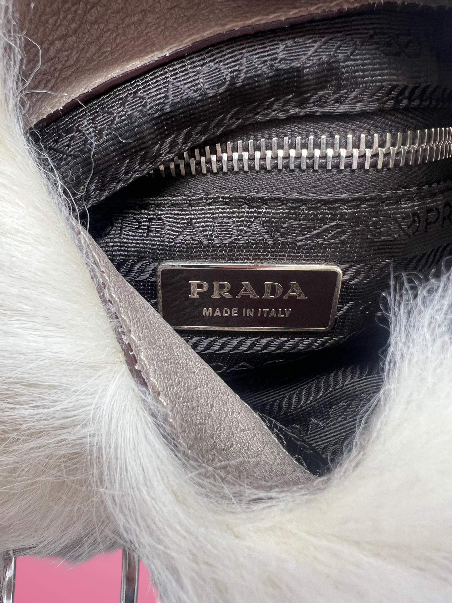 Prada White Fur Shoulder Bag