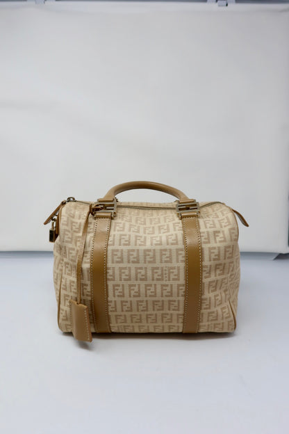 Fendi Zucchino Beige Canvas Boston Bag