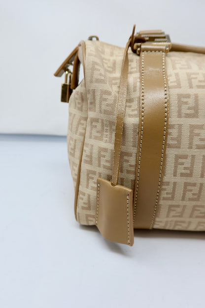 Fendi Zucchino Beige Canvas Boston Bag