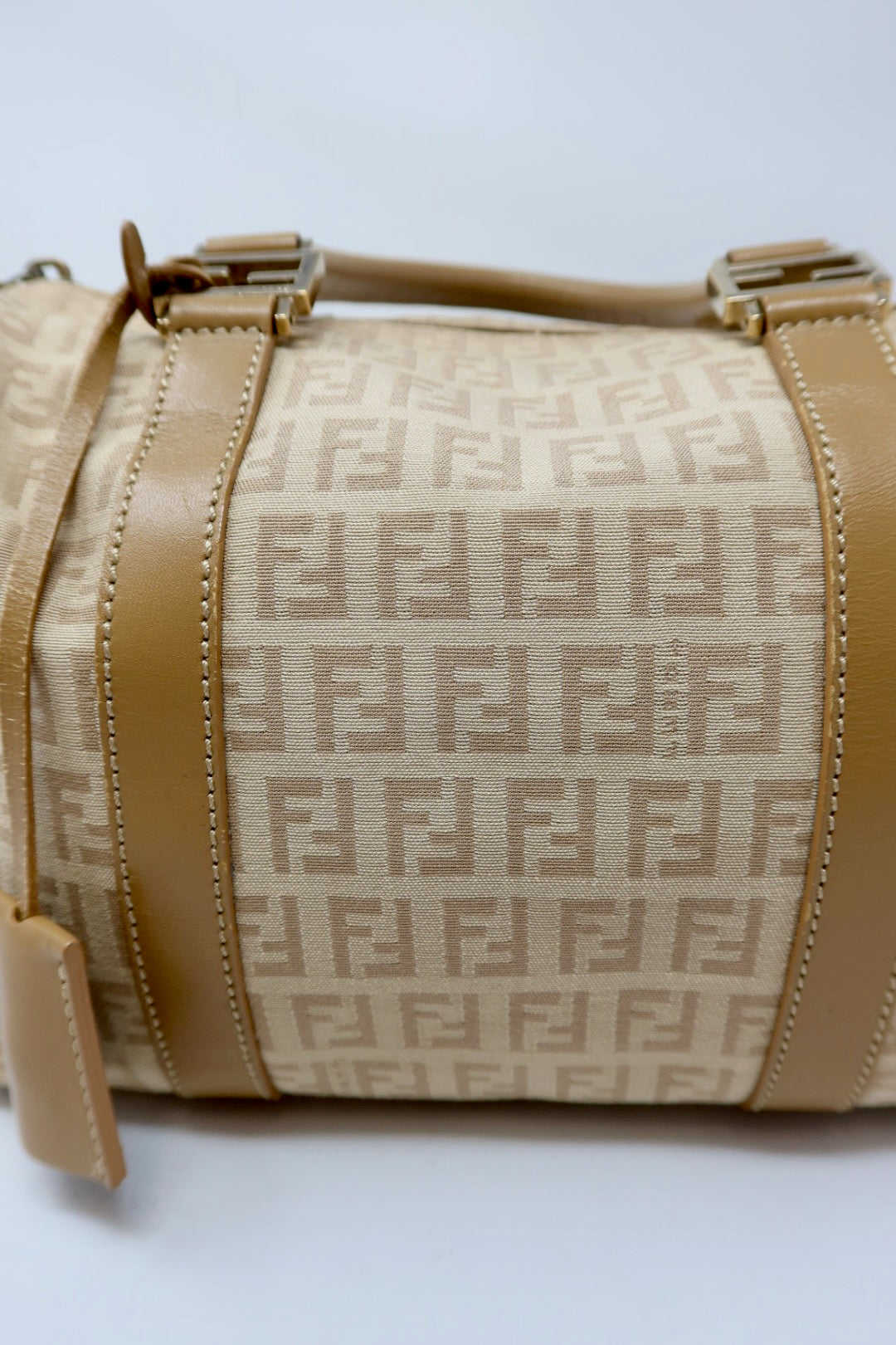 Fendi Zucchino Beige Canvas Boston Bag