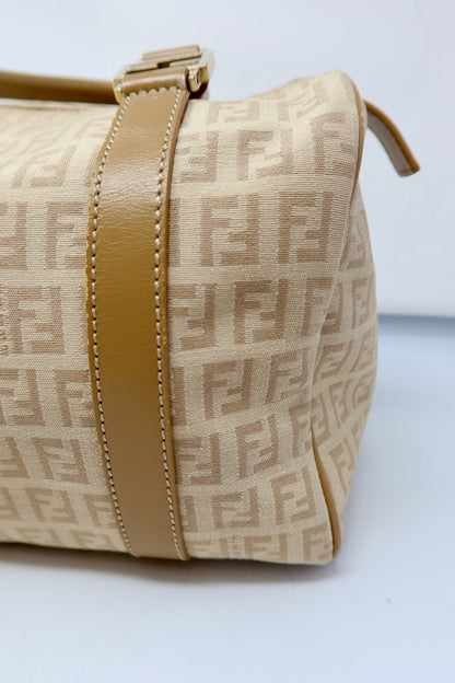 Fendi Zucchino Beige Canvas Boston Bag