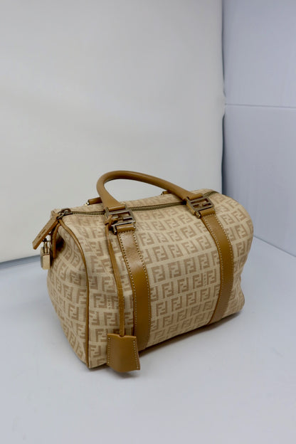 Fendi Zucchino Beige Canvas Boston Bag
