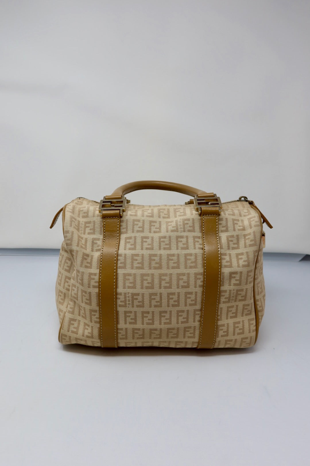 Fendi Zucchino Beige Canvas Boston Bag