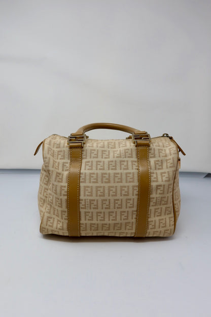 Fendi Zucchino Beige Canvas Boston Bag