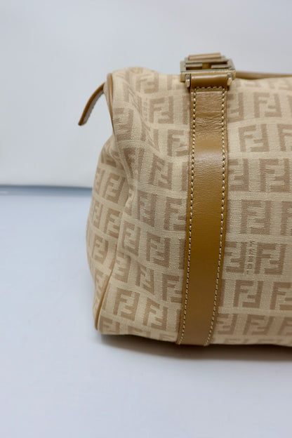 Fendi Zucchino Beige Canvas Boston Bag