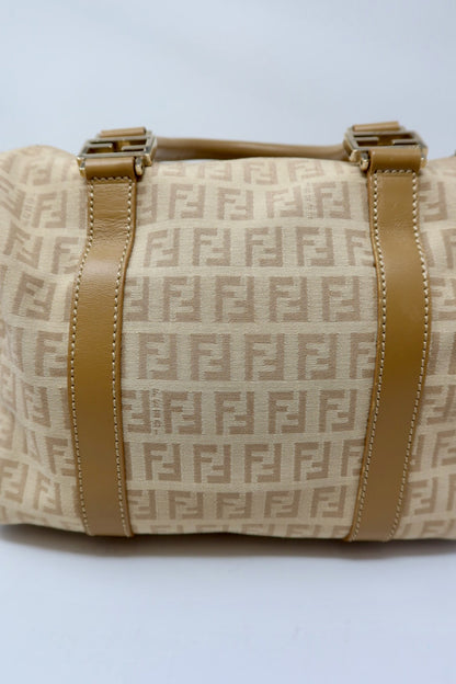 Fendi Zucchino Beige Canvas Boston Bag